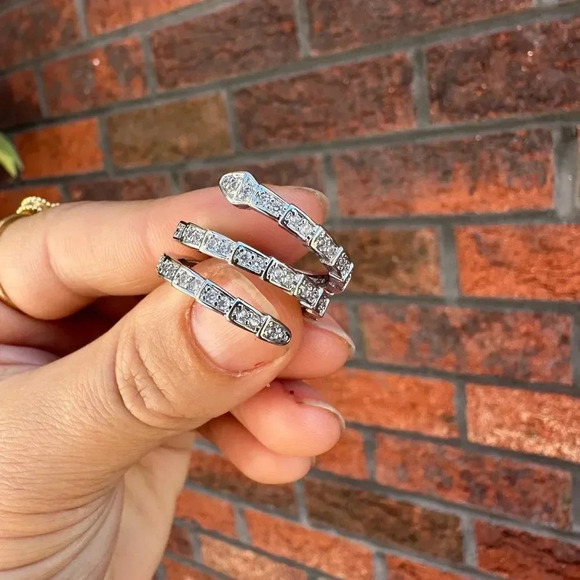 Serpenti Snake Silver Gold Triple Crystal Resizable Ring - Picture 14 of 17